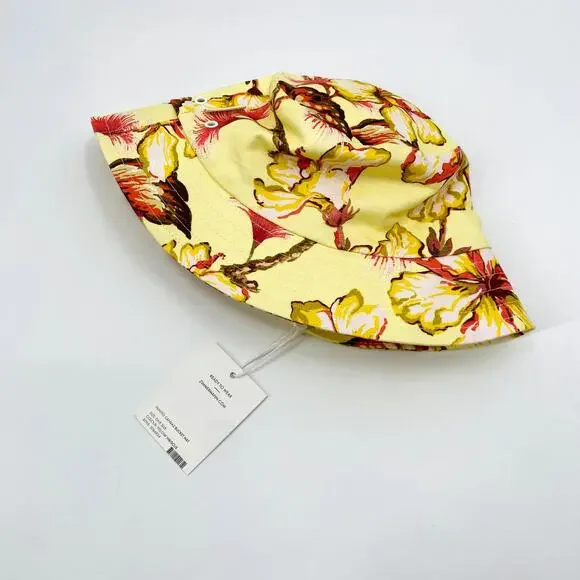 Zimmermann Printed Canvas Bucket Hat Yellow Hibiscus One Size
